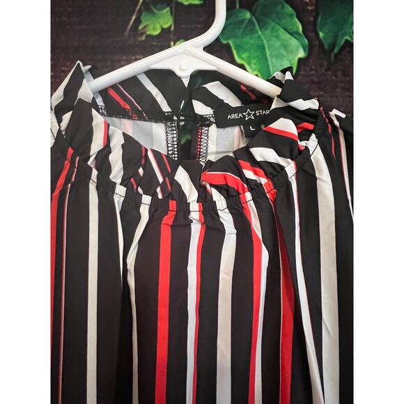 Area Stars Striped Belted Tiered Dress L Midi Holiday Party Workwear Sleeveless - Picture 6 of 6